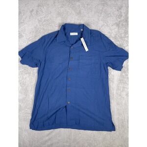 Bogari Blue Men's Silk Linen Short Sleeve Button Up Size Medium New With Tags